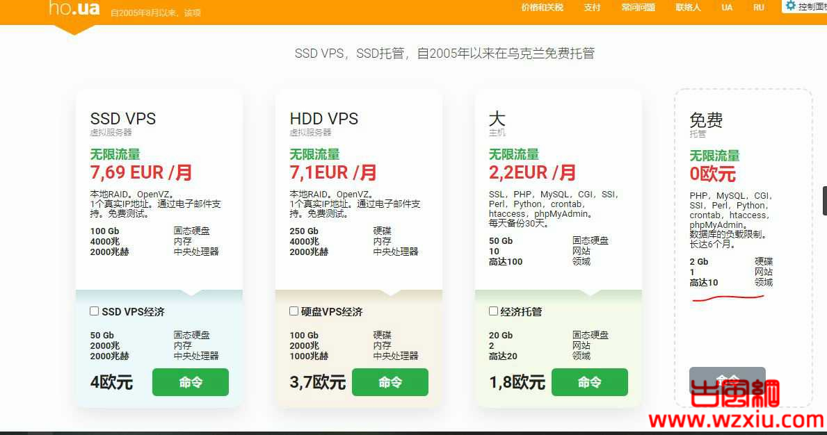 ho.ua乌克兰免费PHP虚拟主机 2 Gb 无限流量可绑域名