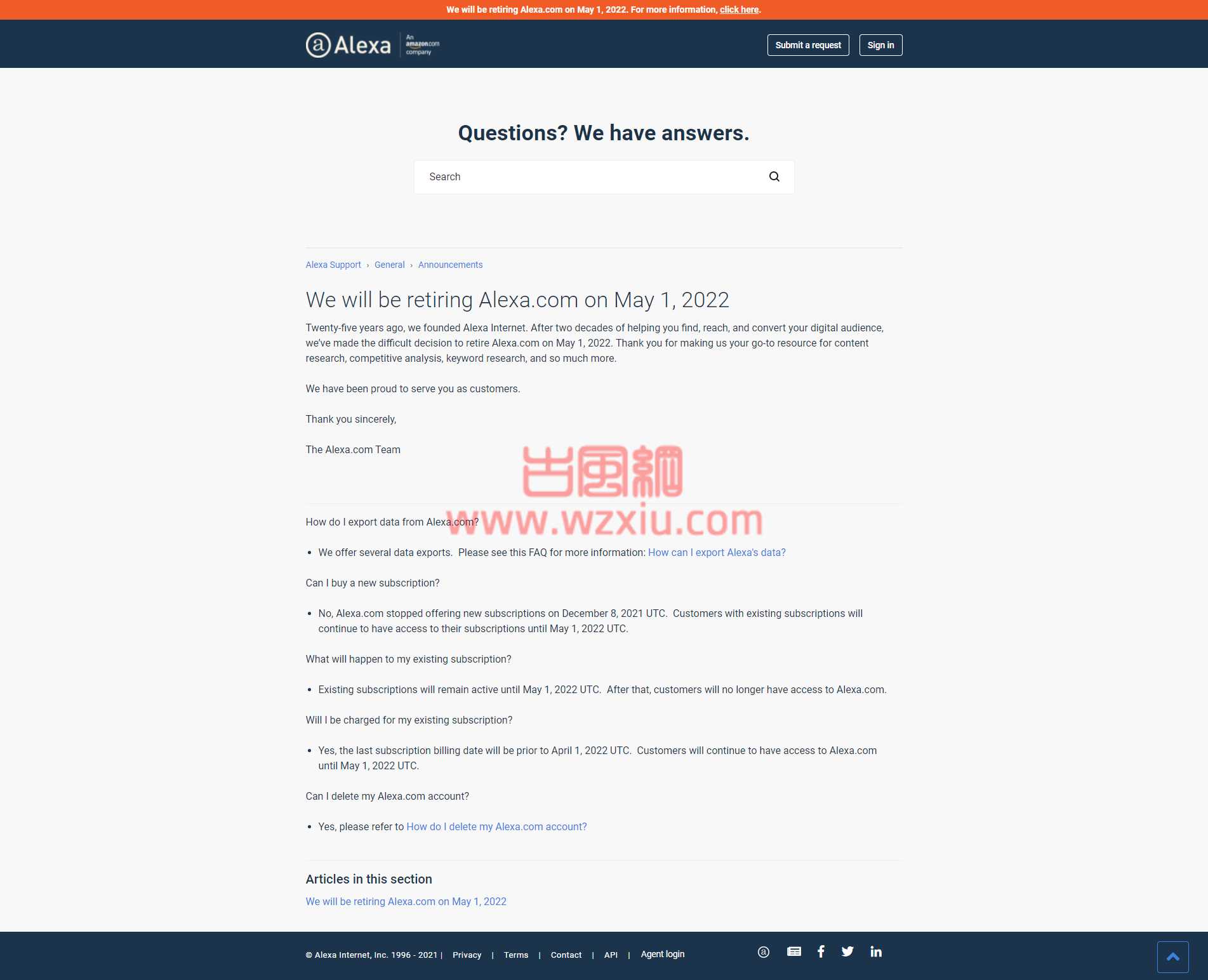 全球排名网站Alexa Rank将于2022年5月1日正式关闭并停止运营