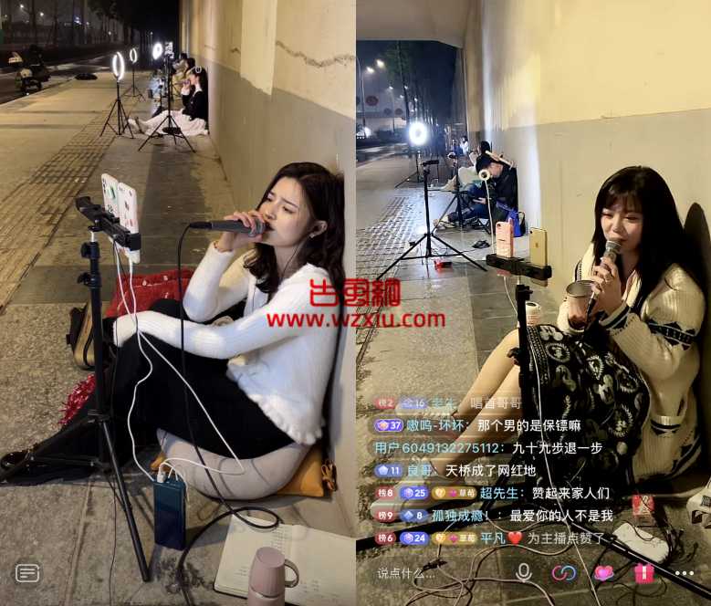 直播一条街女网红们深夜排排坐在天桥下唱歌！已经形成规模